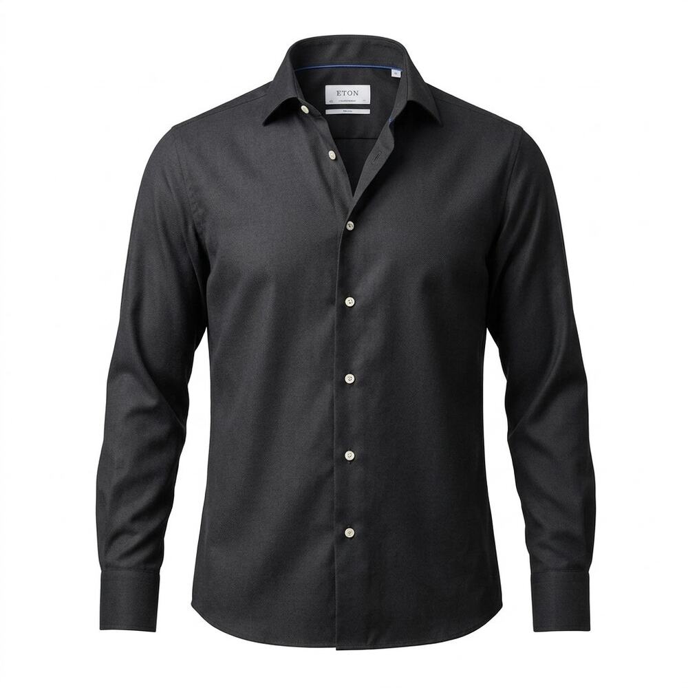 Eton Contemporary 100% Merino Wool Gray Button Up Dress Shirt Men Size 17
